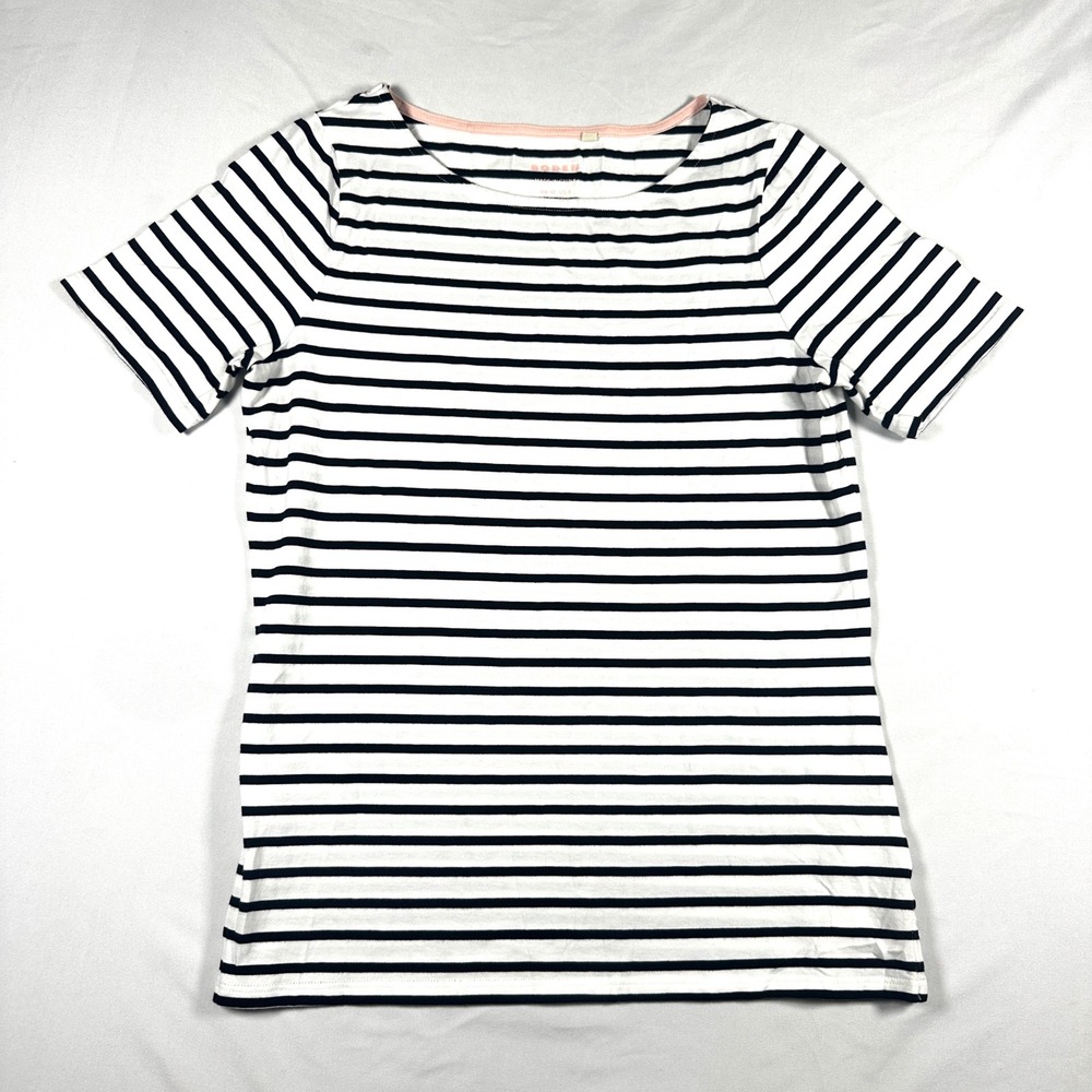 Boden Womens Navy Blue White Striped Short Sleeve Boat Neck T-Shirt Size US 8